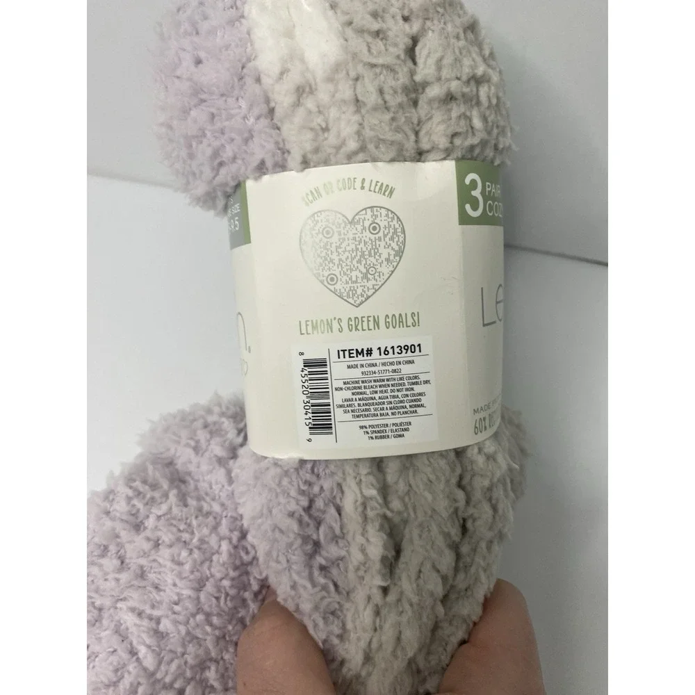 Lemon Loves Earth Socks Purple Gray 5-9.5 Warm Cozy Crew Fuzzy‎ 3 Pairs
